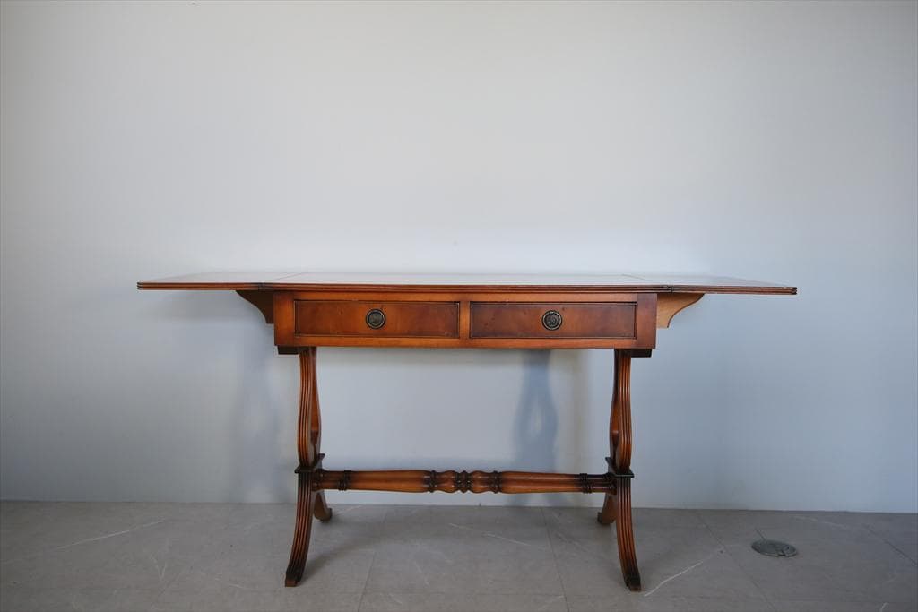 英国アンティーク木製ドロップリーフソファテーブル/折畳式机バタフライ92-231