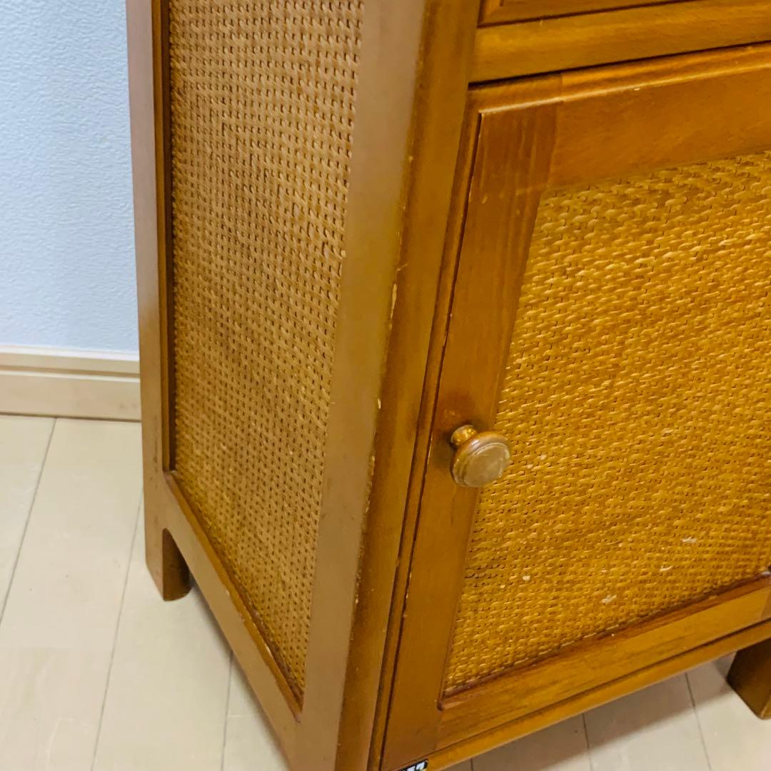 karimoku カリモク ラタン 籐製 電話台 花台 レトロ アンティーク
