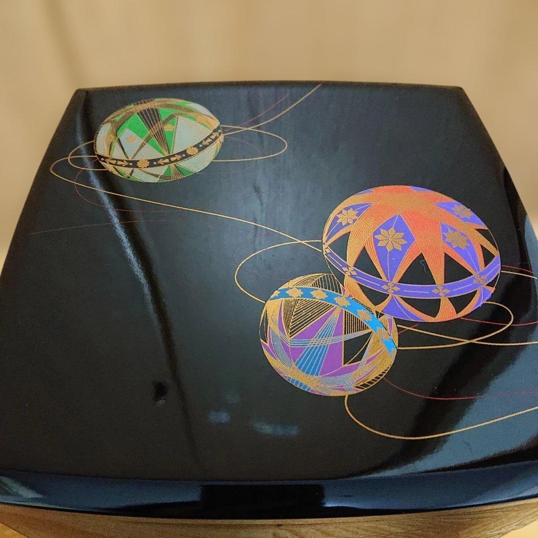 北市漆器 三段重箱 彩色てまり 未使用