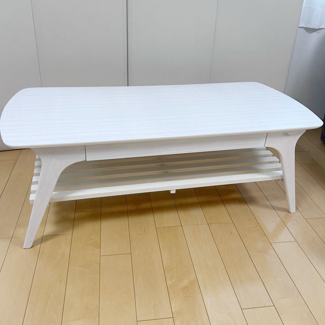 北欧センターテーブル　ローテーブル　姫家具　ホワイト家具　木目調　引き出し