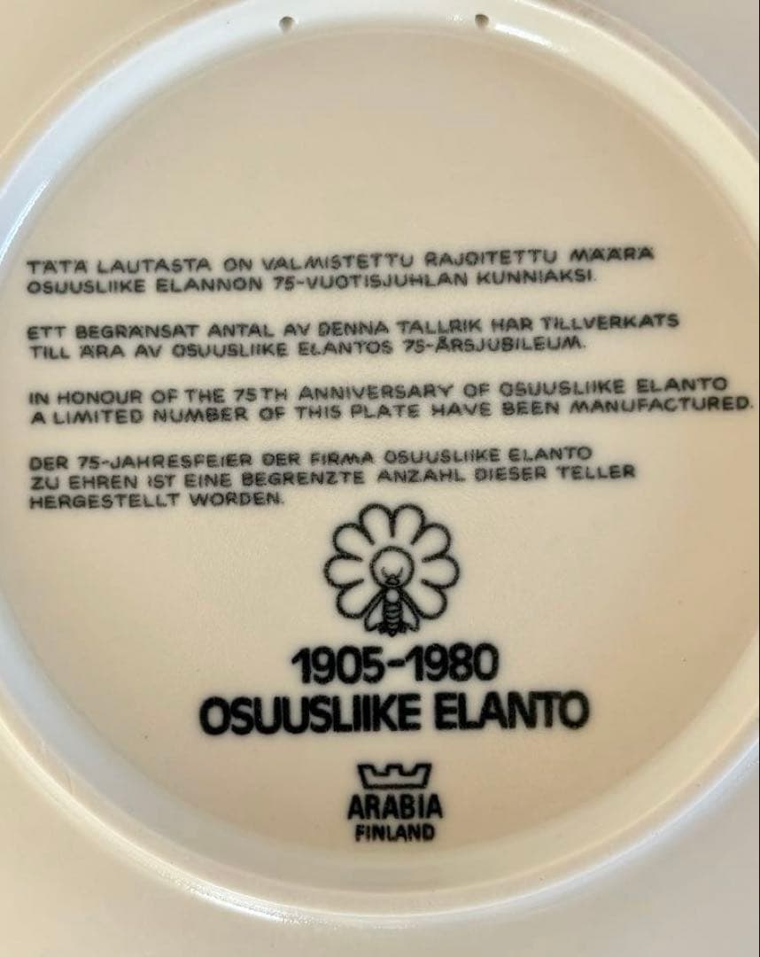 【別注品】ARABIA ウオシッキネン エラント協同組合75周年パン屋プレート①