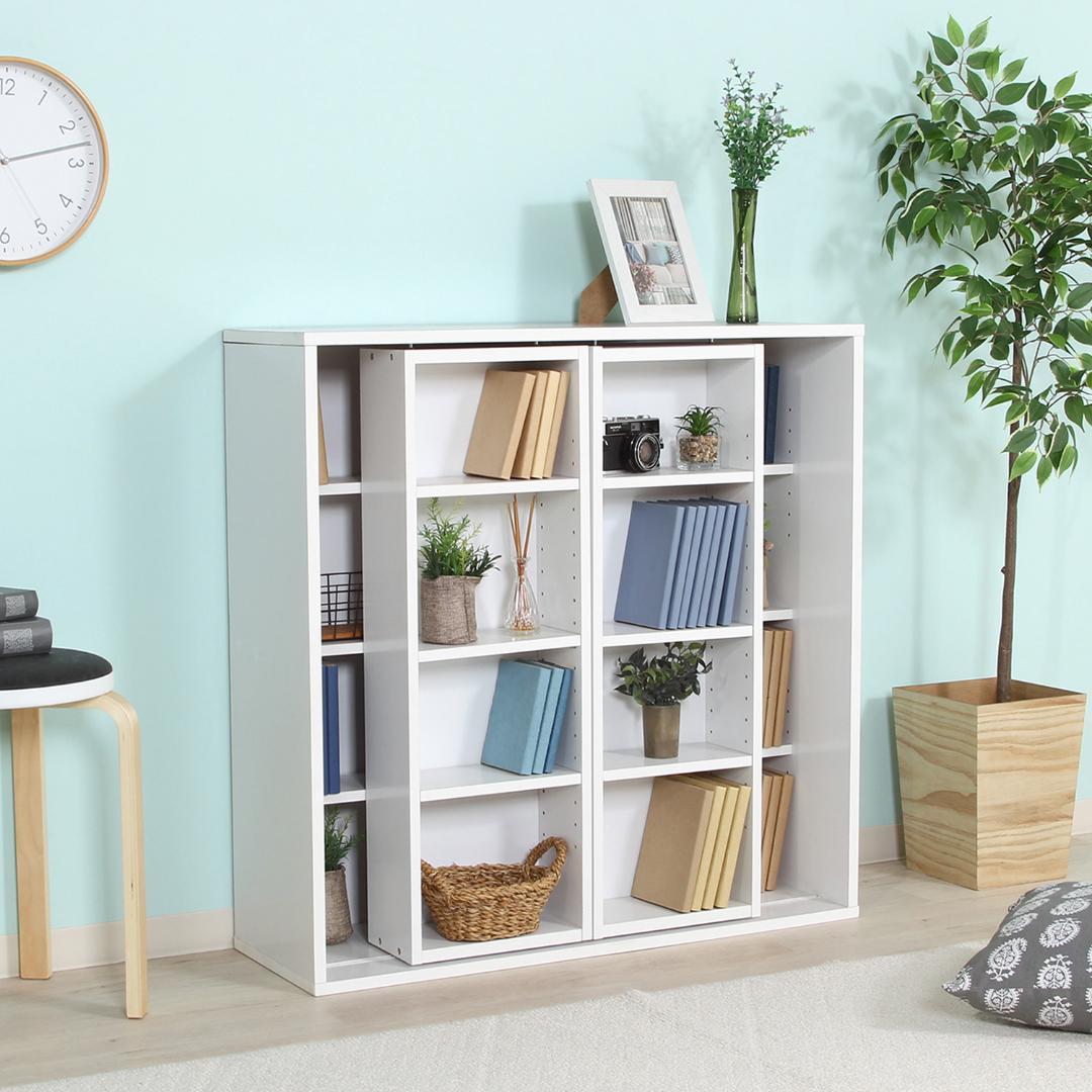 ダブルスライド収納棚 W90 ホワイト