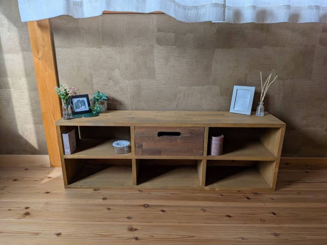 【送料無料】天然木　赤松集成材　チェスト付きスタッキングシェルフ　収納引き出し