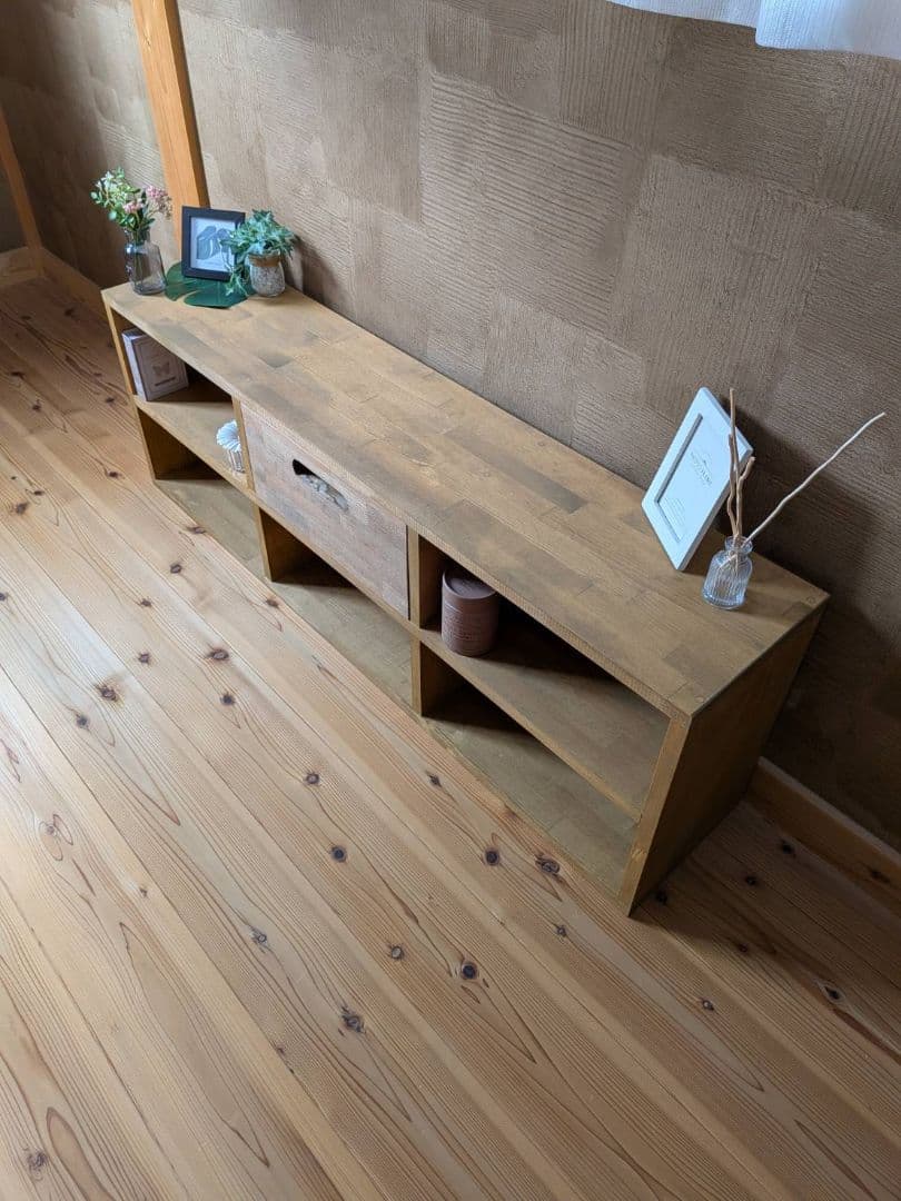 【送料無料】天然木　赤松集成材　チェスト付きスタッキングシェルフ　収納引き出し