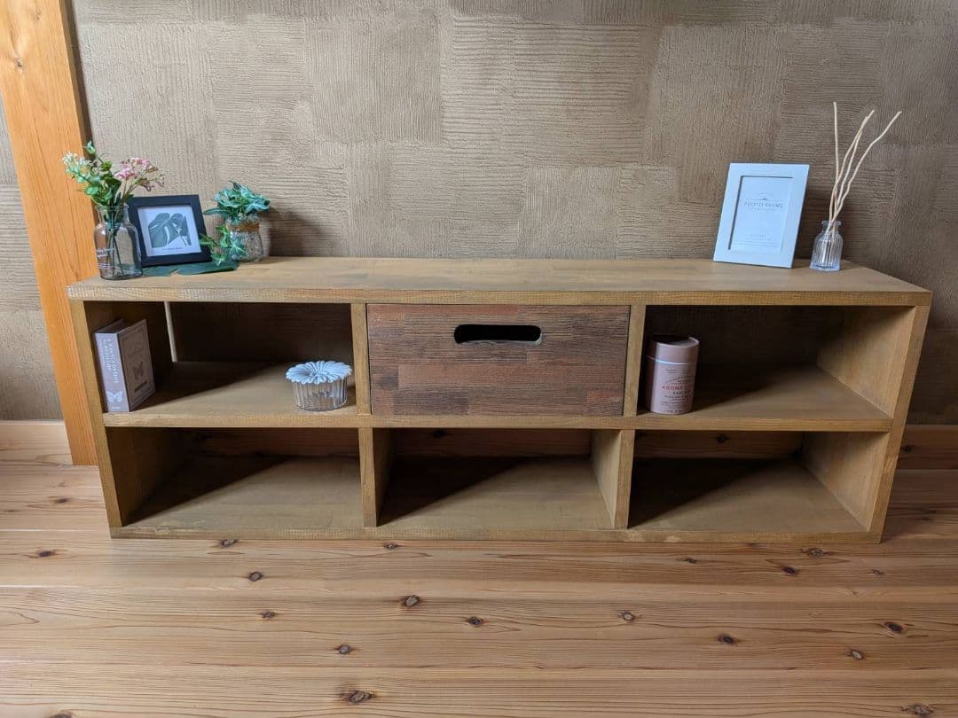 【送料無料】天然木　赤松集成材　チェスト付きスタッキングシェルフ　収納引き出し