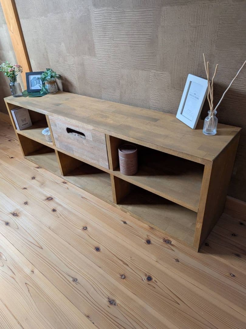 【送料無料】天然木　赤松集成材　チェスト付きスタッキングシェルフ　収納引き出し