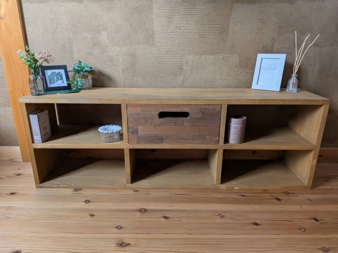 【送料無料】天然木　赤松集成材　チェスト付きスタッキングシェルフ　収納引き出し