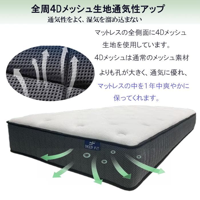 シングルベッドマットレス 硬め 通気 厚23cm 竹炭 ポケットコイル 腰痛対策