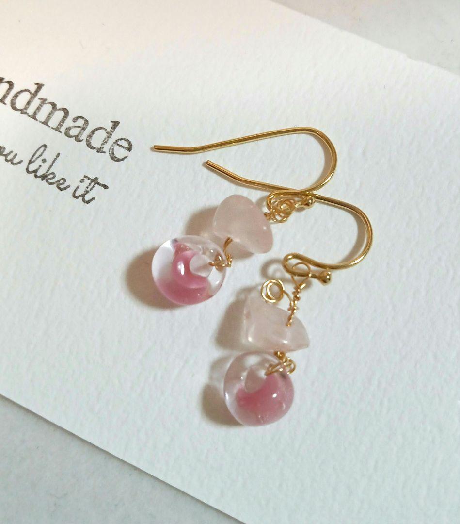1607 アメリカ製ハンドメイド　　ティアドロップ✨️✨️　ローズクォーツピアス