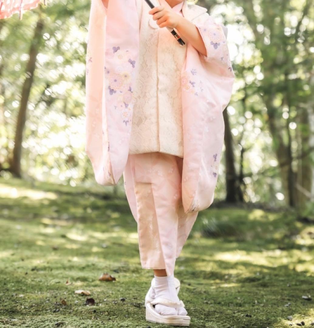 ３歳七五三着物セット　被布　薄ピンク　花柄