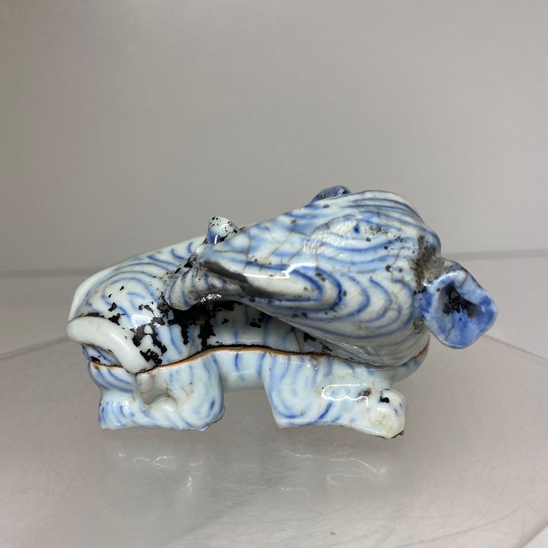 李朝　青花　象文　香合　タサチ　東さ8-0128☆2F