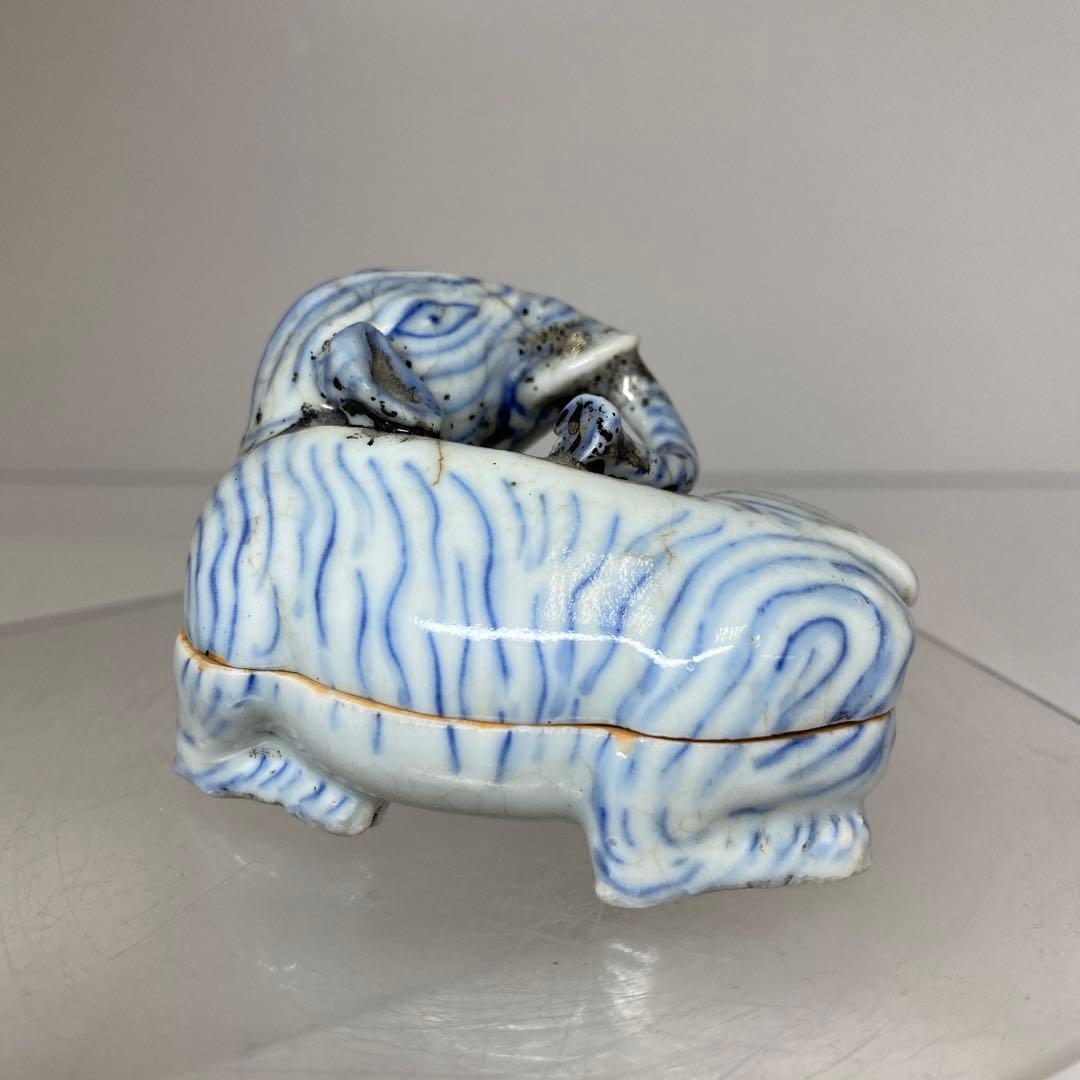 李朝　青花　象文　香合　タサチ　東さ8-0128☆2F