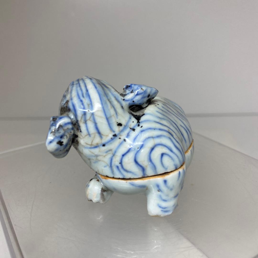 李朝　青花　象文　香合　タサチ　東さ8-0128☆2F