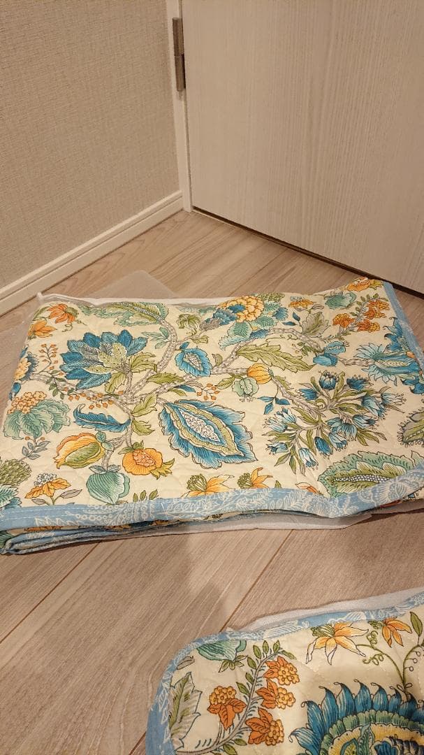 大津毛織　青い花柄 敷きパッド（ シングルサイズ）＋枕カバー2枚セット