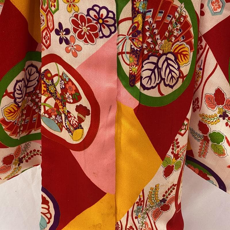 601ag23◎七五三 七歳 女児 アンティーク着物&丸帯 レトロ 花丸◎