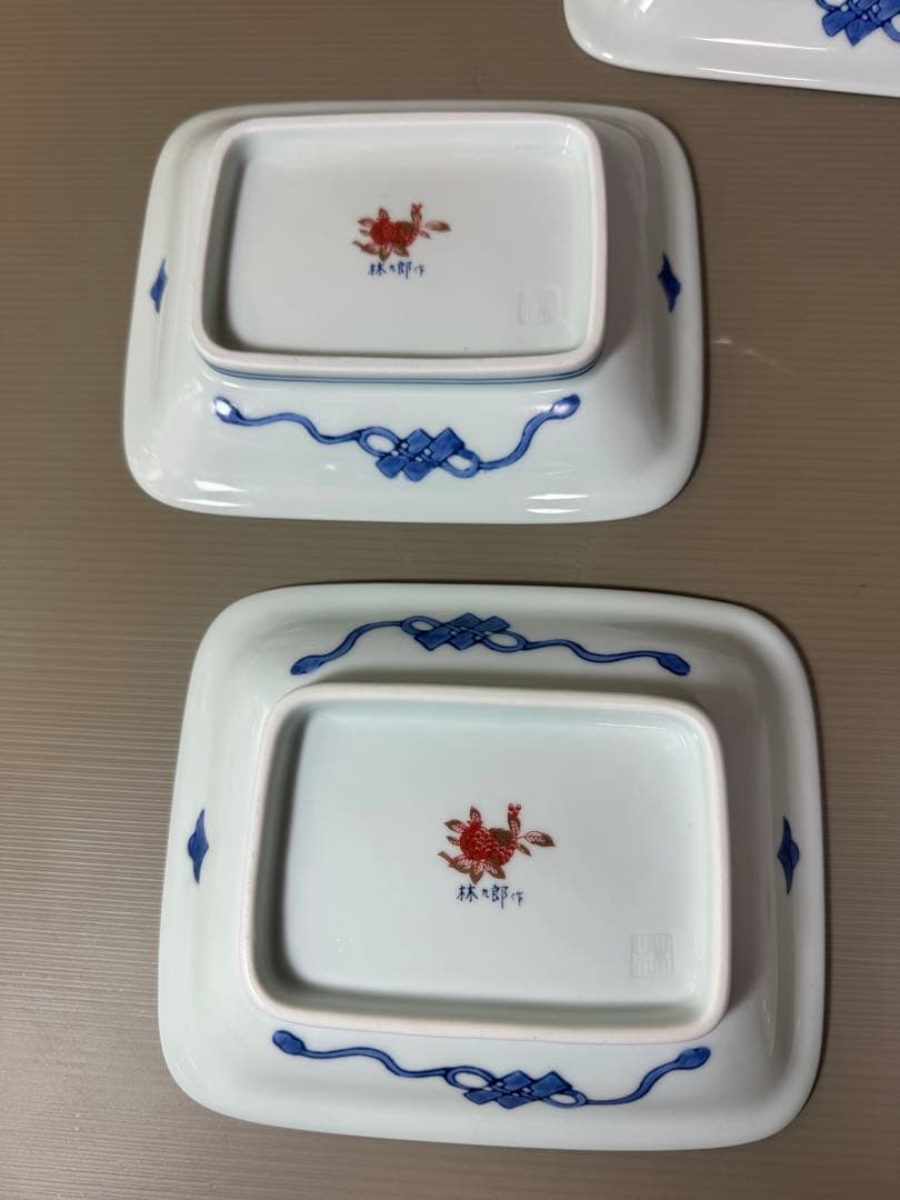 2816 波佐見焼 林九郎窯 古伊万里風 青海波地紋雪輪　皿　5客　未使用