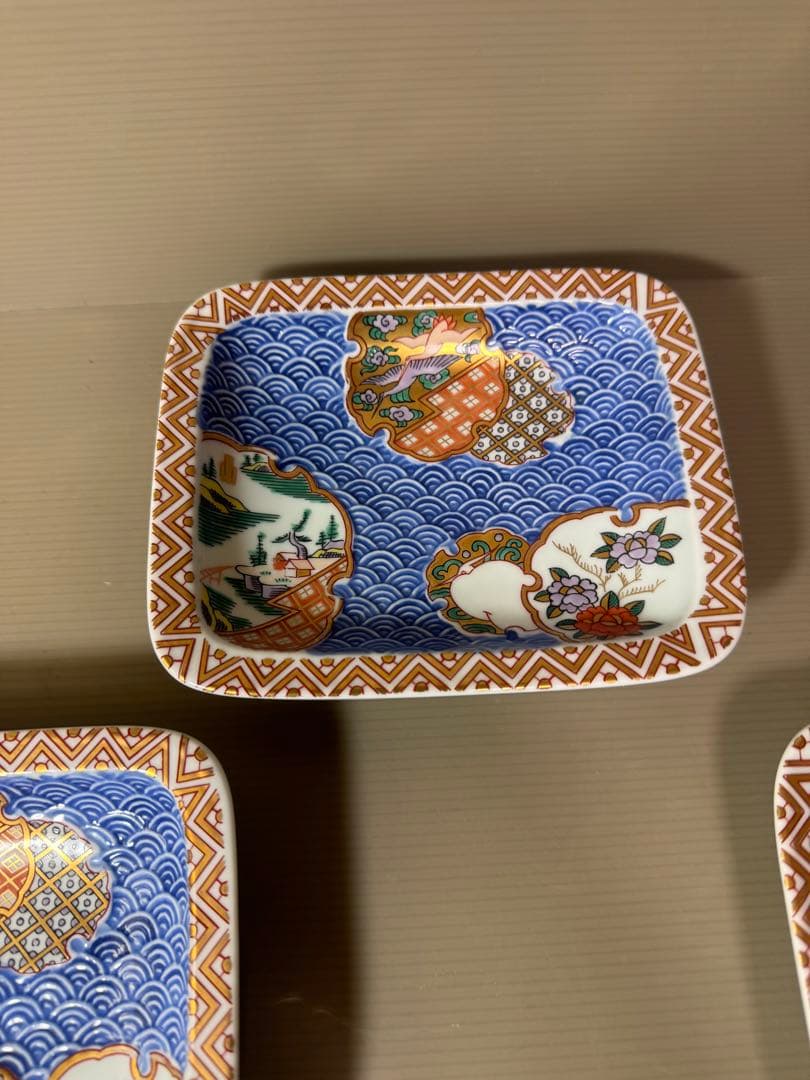 2816 波佐見焼 林九郎窯 古伊万里風 青海波地紋雪輪　皿　5客　未使用