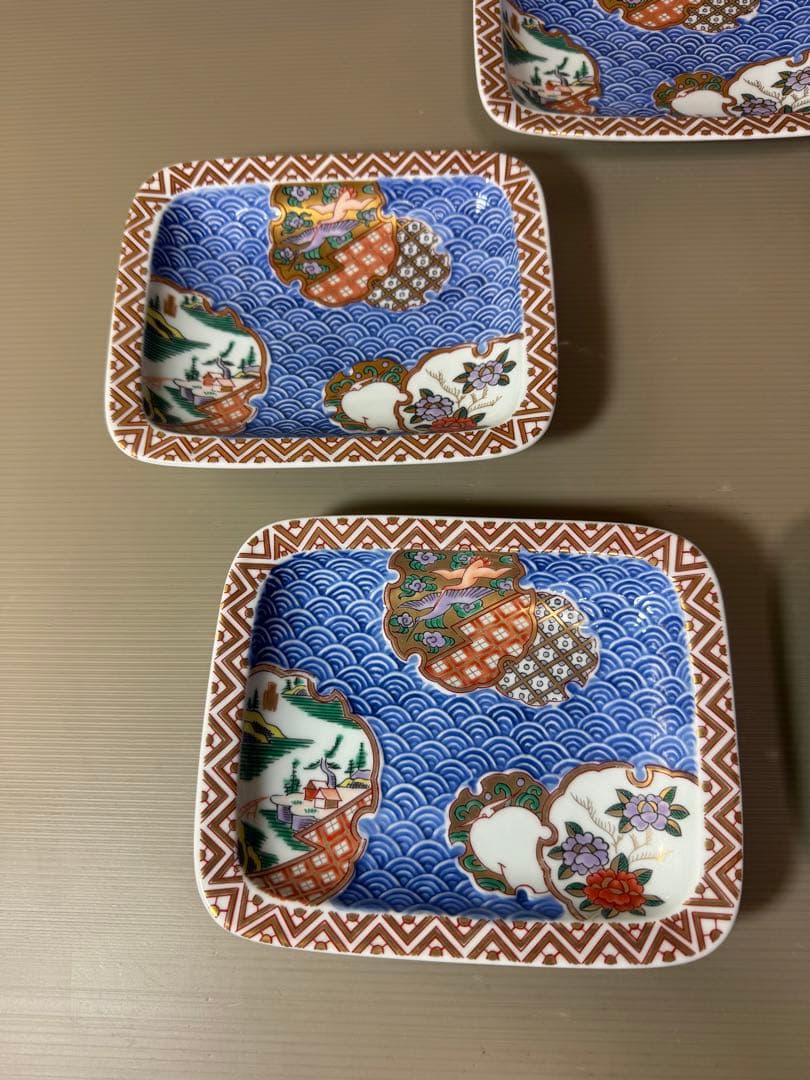 2816 波佐見焼 林九郎窯 古伊万里風 青海波地紋雪輪　皿　5客　未使用