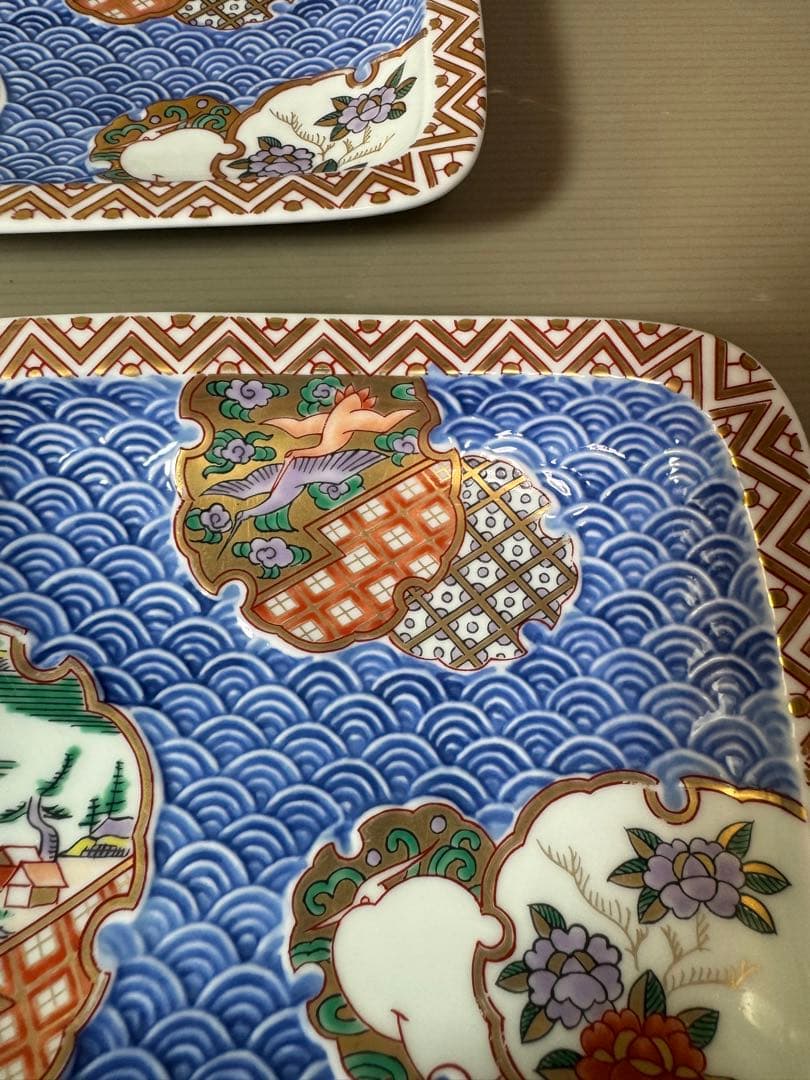 2816 波佐見焼 林九郎窯 古伊万里風 青海波地紋雪輪　皿　5客　未使用