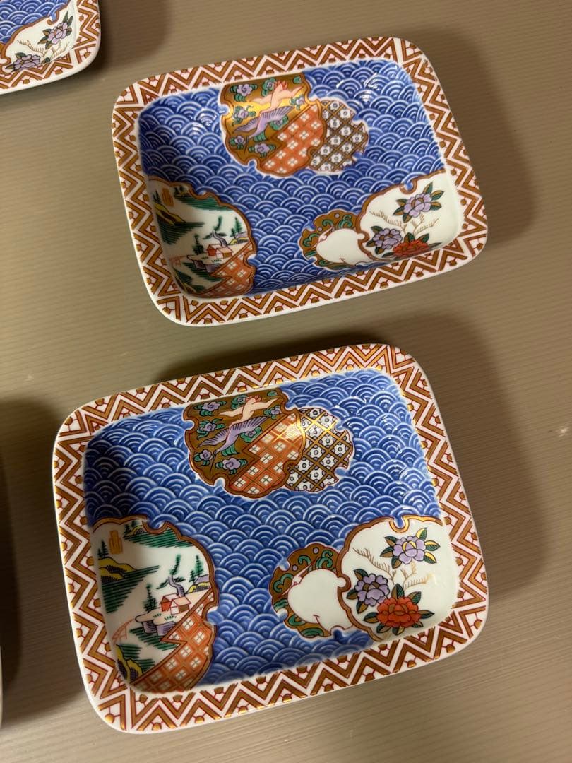 2816 波佐見焼 林九郎窯 古伊万里風 青海波地紋雪輪　皿　5客　未使用