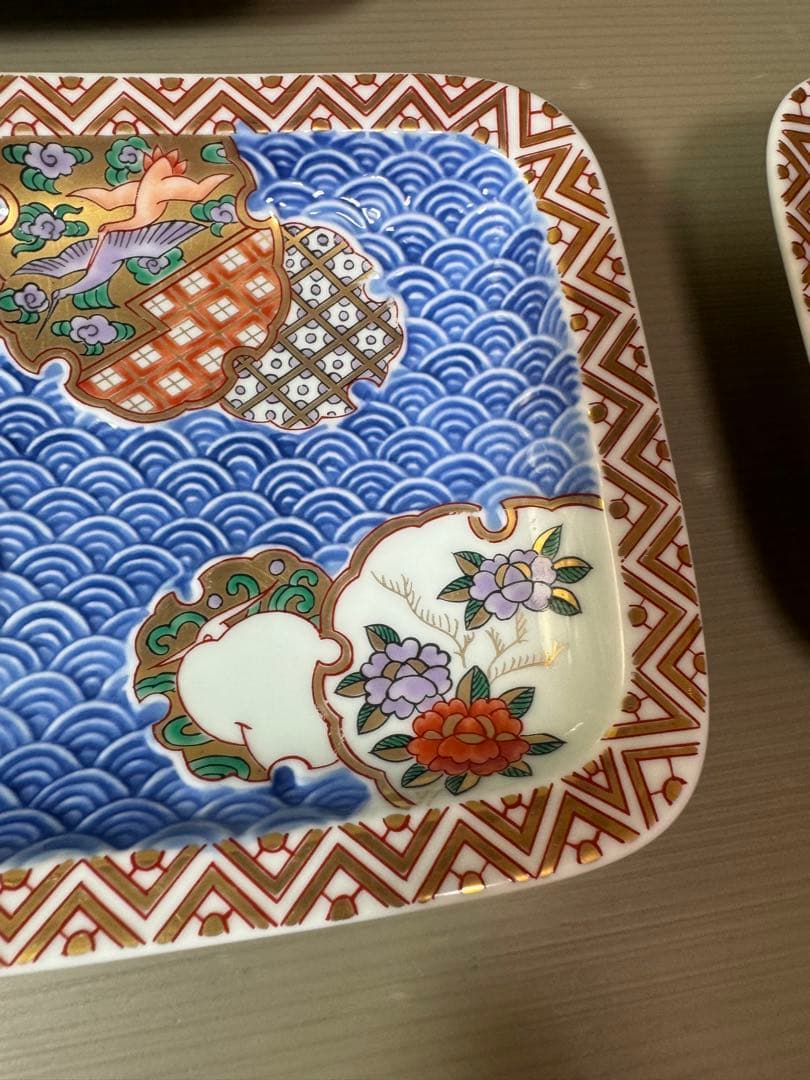 2816 波佐見焼 林九郎窯 古伊万里風 青海波地紋雪輪　皿　5客　未使用
