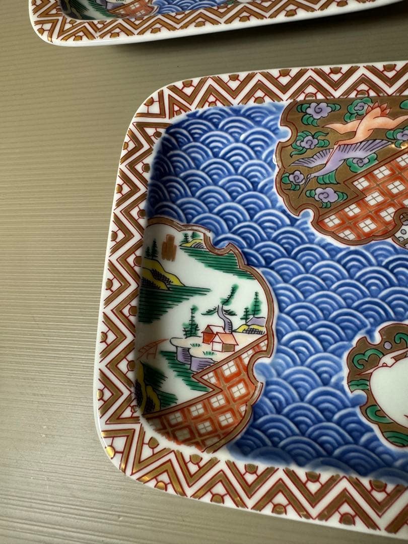 2816 波佐見焼 林九郎窯 古伊万里風 青海波地紋雪輪　皿　5客　未使用