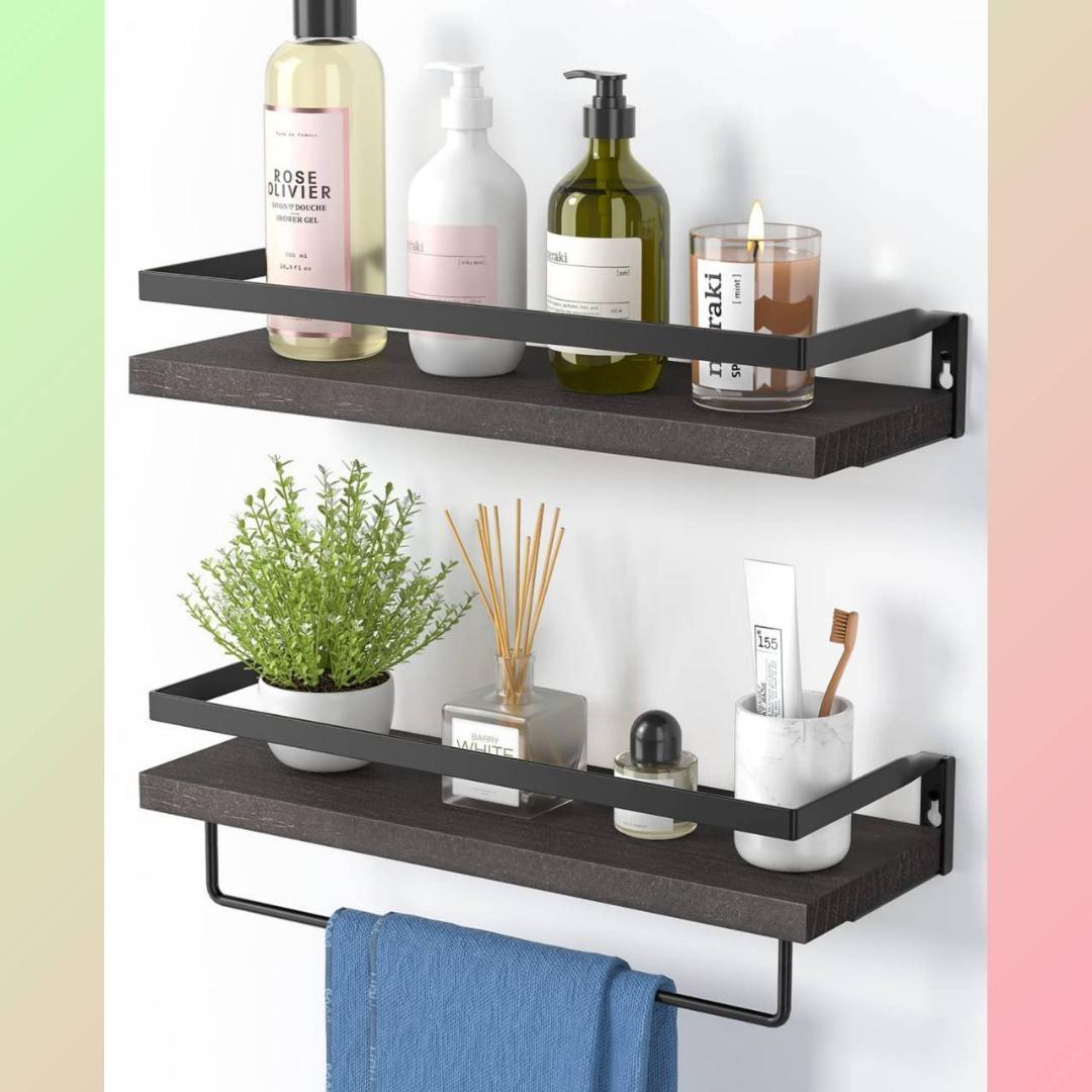 ☆シンプルだけど機能的　タオル掛け　ウォールシェルフ　2個セット