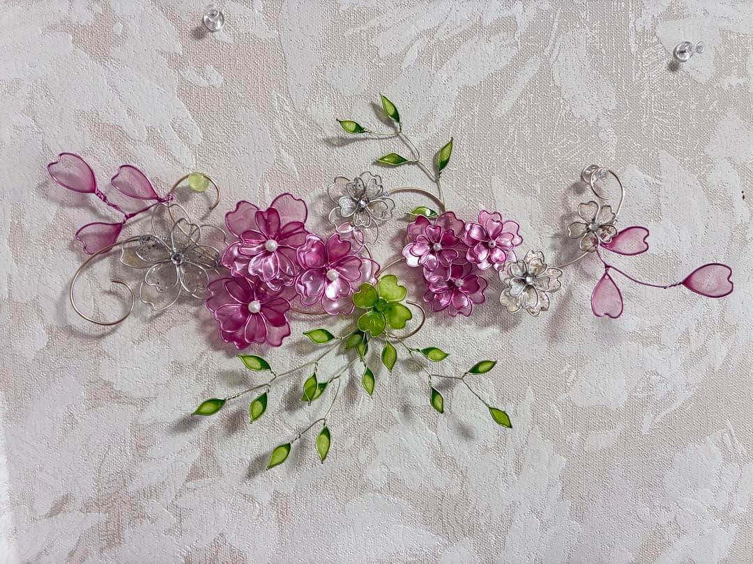 ワイヤークラフト。ディップアート。 縦型。横型2WAY桜リース❁⃘*.゜