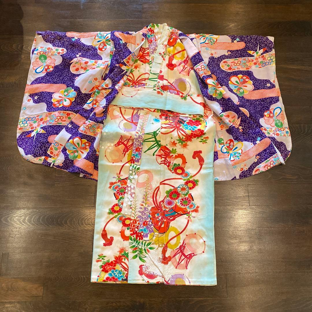 アンティーク 七五三 五歳〜七歳 着物 羽織 フルセット 大正ロマン 正絹 折鶴