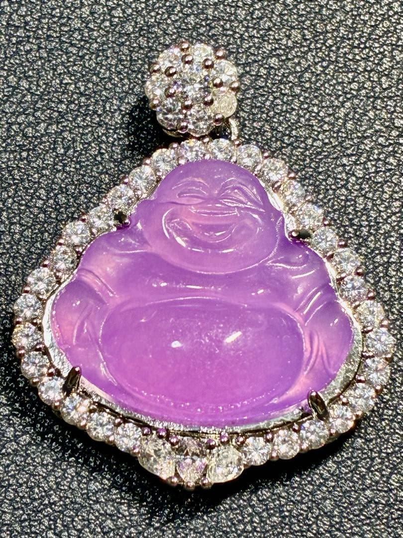 天然石　紫翡翠原石　極細工彫刻高氷種ヒスイ　アンティーク　佛像ヒスイペンダント