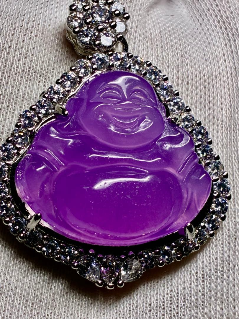 天然石　紫翡翠原石　極細工彫刻高氷種ヒスイ　アンティーク　佛像ヒスイペンダント