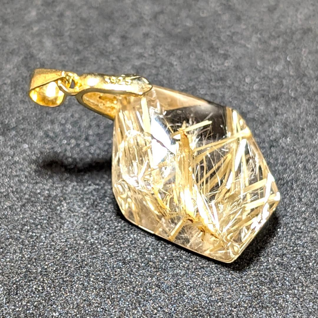 ゴールドタイチンルチルクォーツ ペンダント シルバー925 一部傷あり お買い得