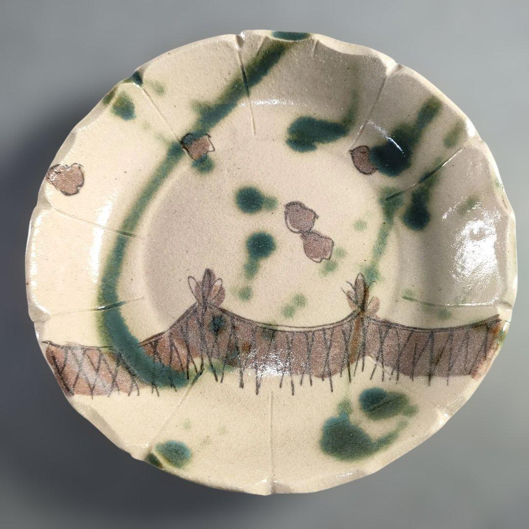 A1358-6/幸兵衛窯/加藤卓男/弥七田織部鳥網向付5客/共箱/飾皿/懐石道具