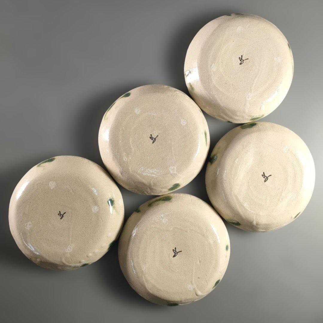 A1358-6/幸兵衛窯/加藤卓男/弥七田織部鳥網向付5客/共箱/飾皿/懐石道具