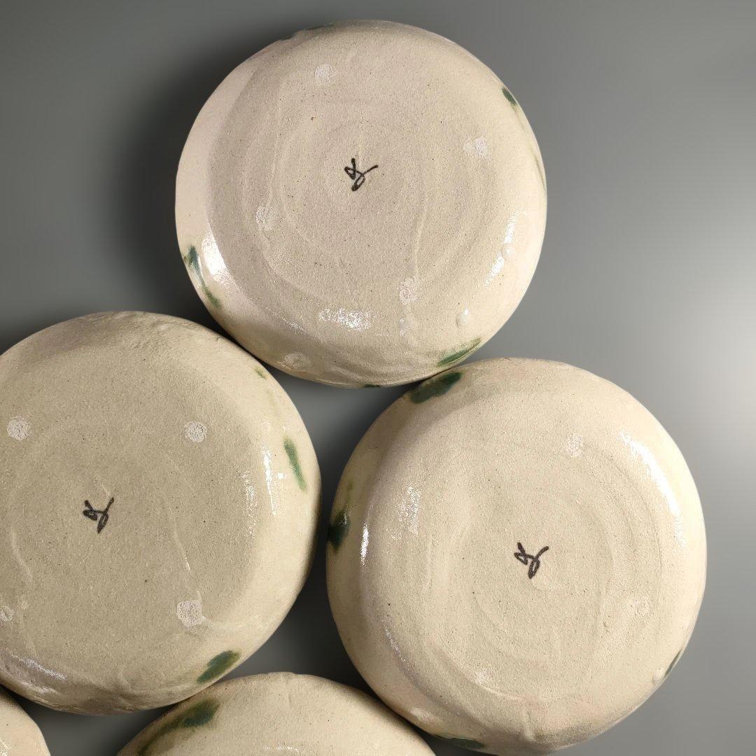 A1358-6/幸兵衛窯/加藤卓男/弥七田織部鳥網向付5客/共箱/飾皿/懐石道具