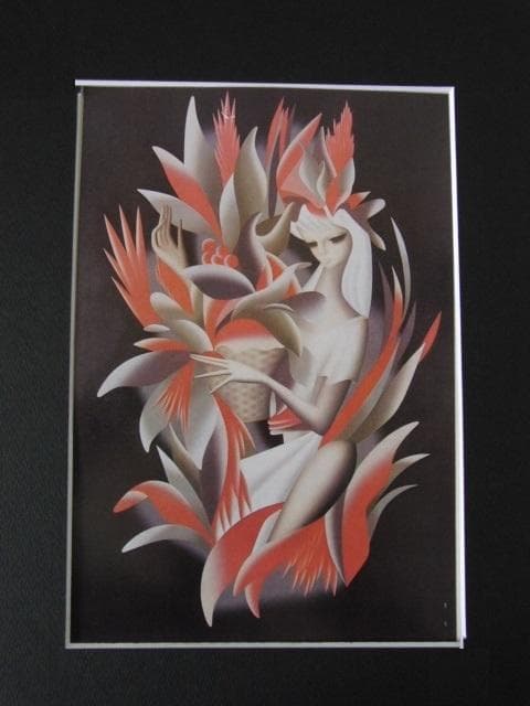 東郷青児、花炎、希少な大判額装用画集より、新品高級額装付、状態良好