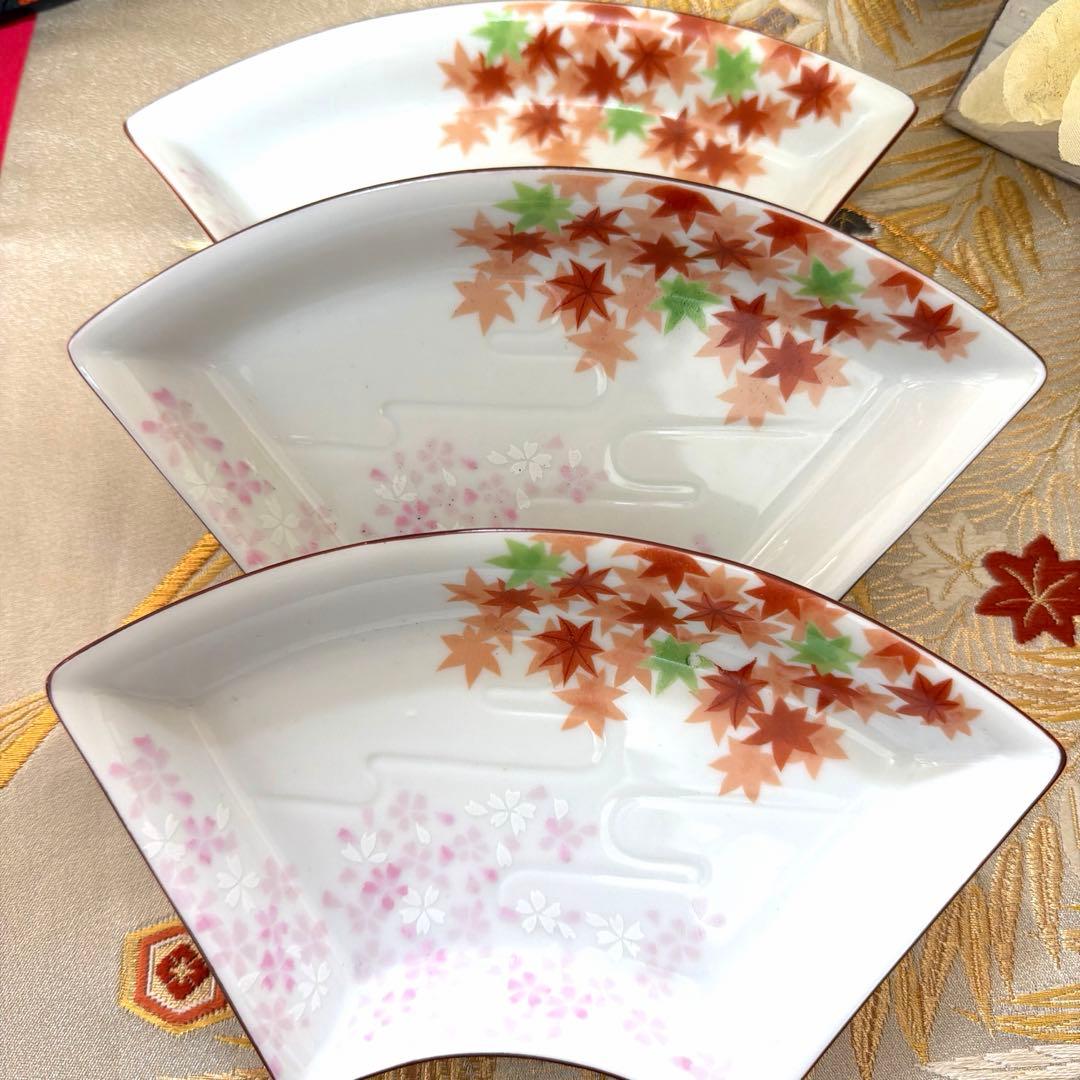 たち吉 扇型皿南風窯ガラス製絵違いkimijima yukiko No.5-10