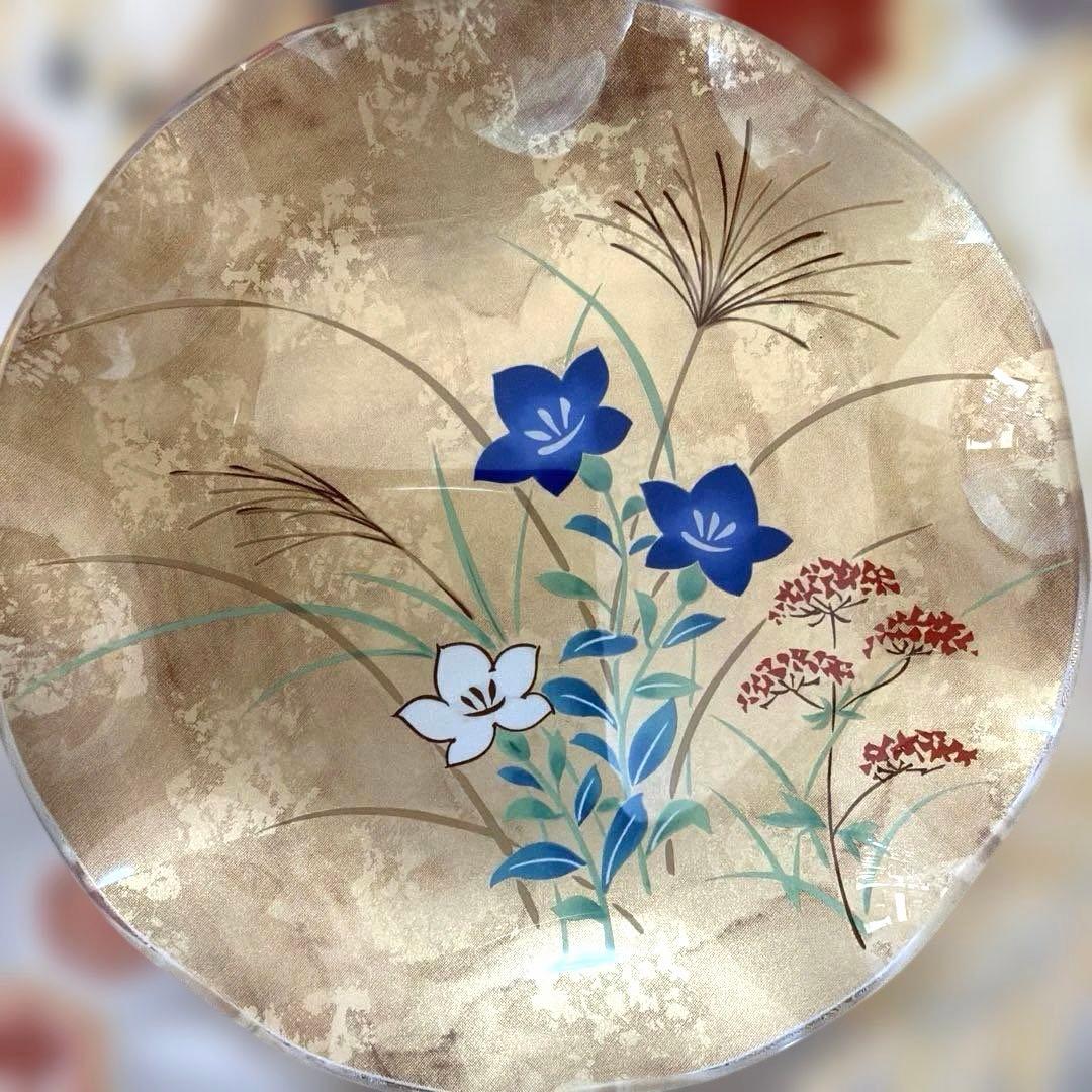 たち吉 扇型皿南風窯ガラス製絵違いkimijima yukiko No.5-10