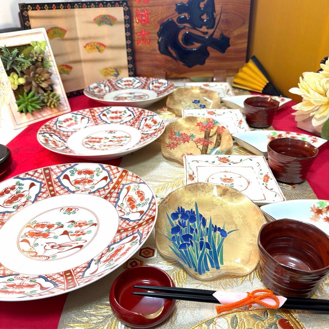 たち吉 扇型皿南風窯ガラス製絵違いkimijima yukiko No.5-10