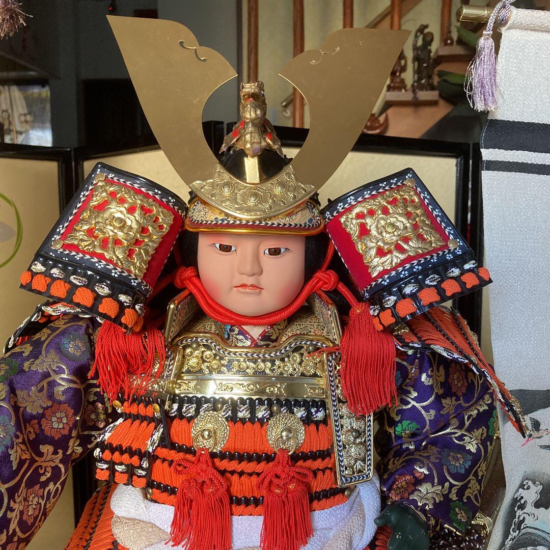 五月人形　正絹鎧着用　子供大将飾　紫峰作