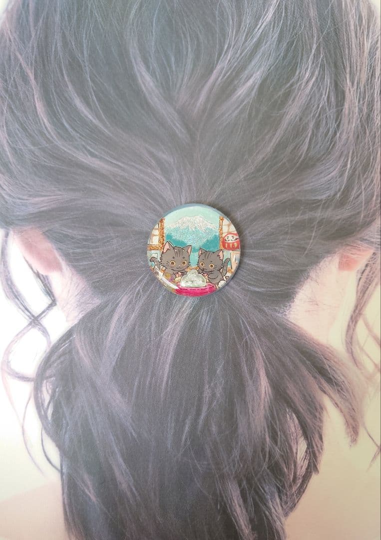 レジン　猫　ヘアゴム　ブローチ　ポニーフック　No.454