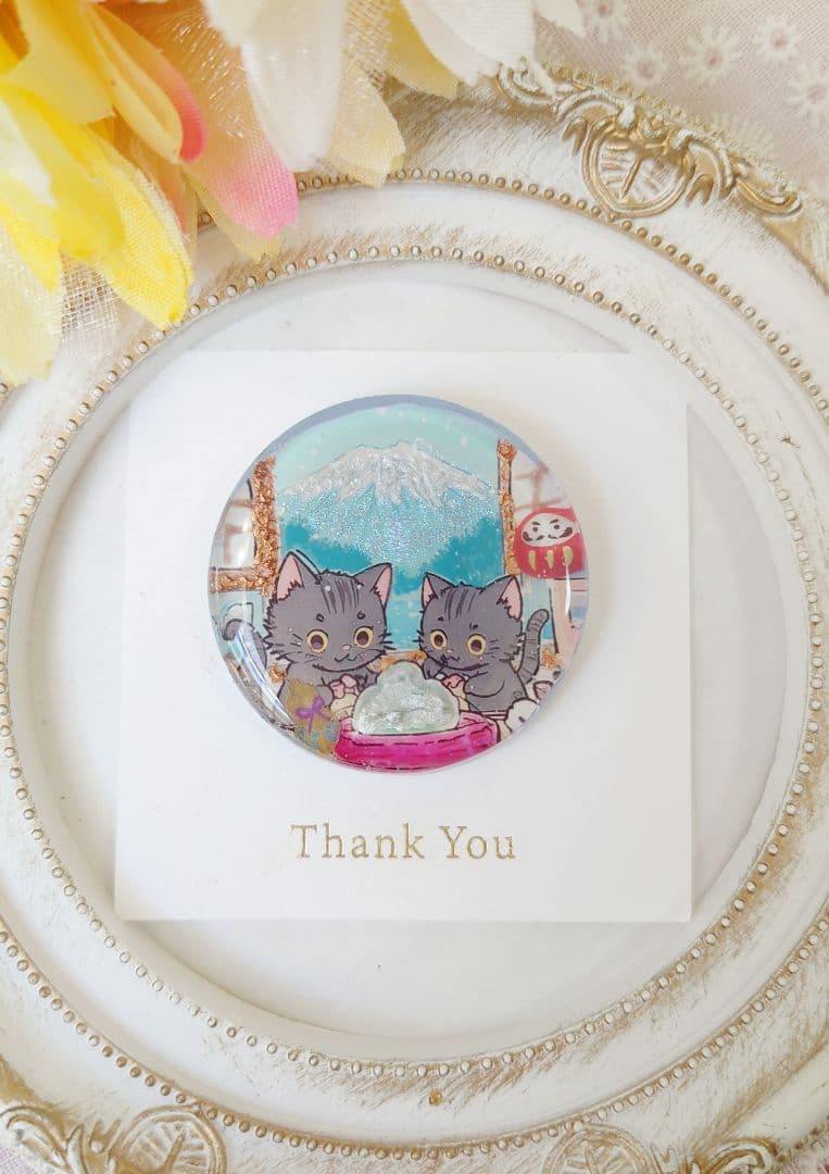 レジン　猫　ヘアゴム　ブローチ　ポニーフック　No.454