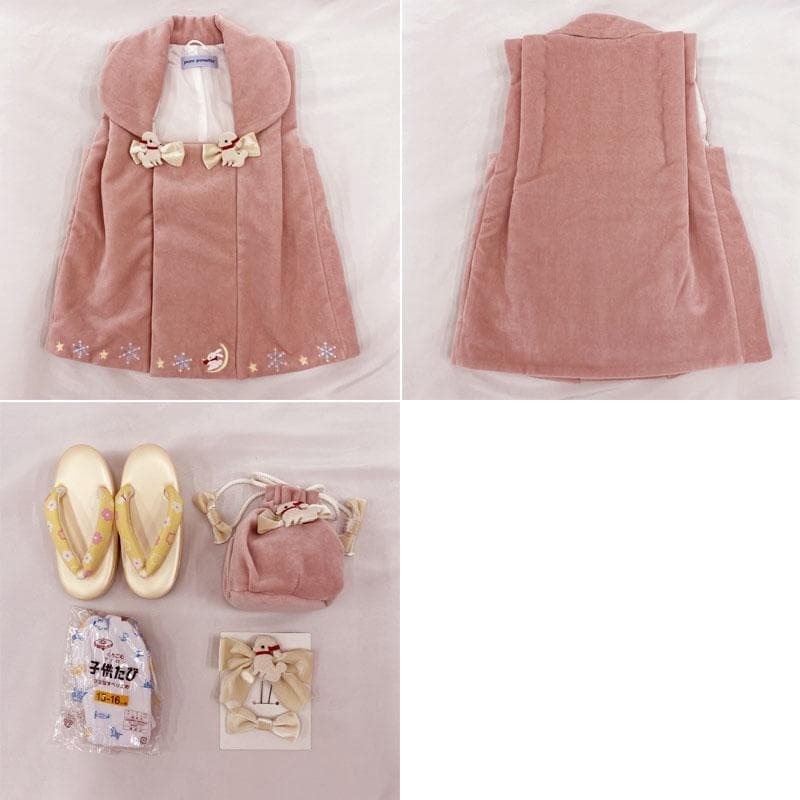 409ag27◎七五三 三歳 女児 被布フルセット ポンポネット◎未使用品