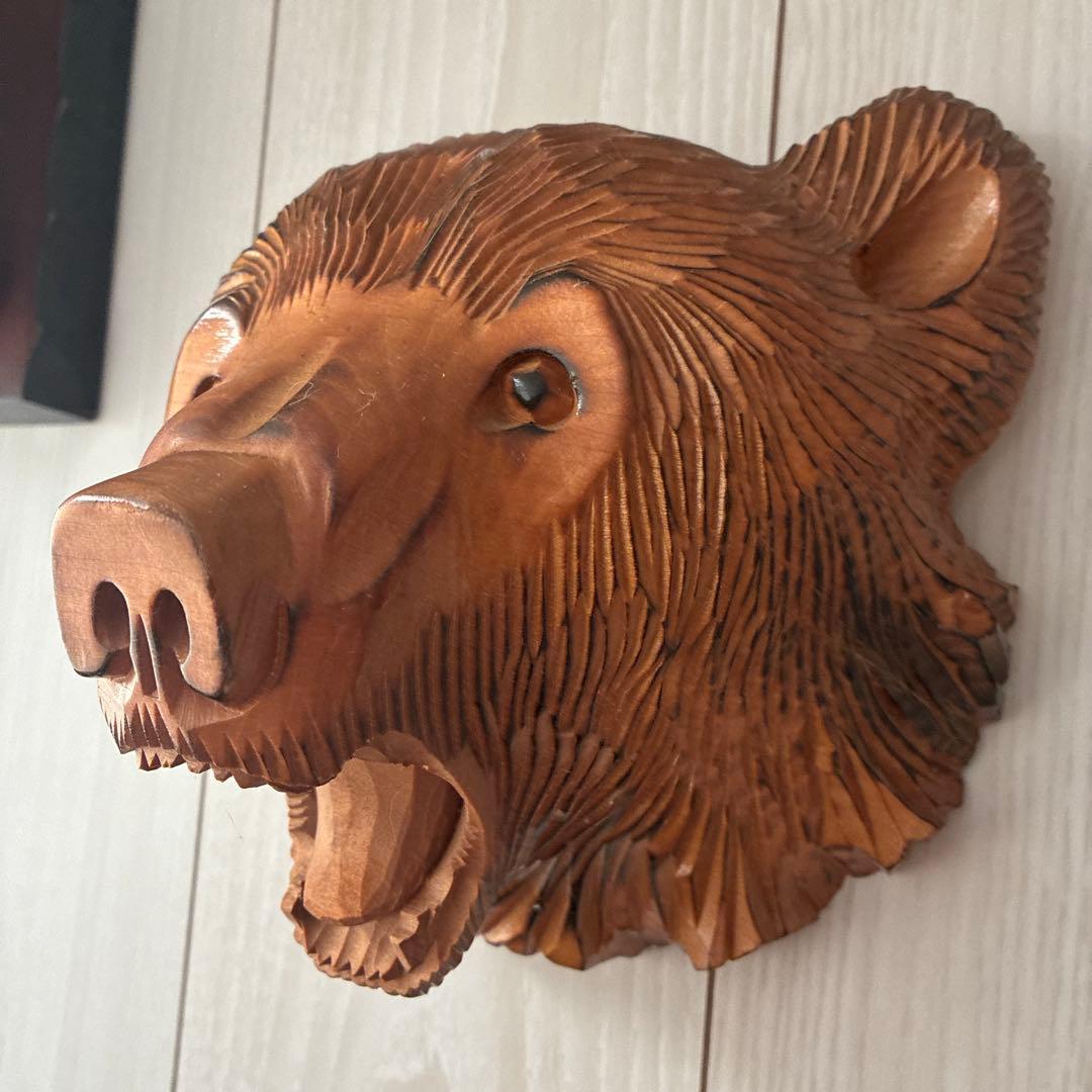 木彫り 熊 壁掛け オブジェ 民芸品 インテリア 彫刻 縁起物 - メルカリ