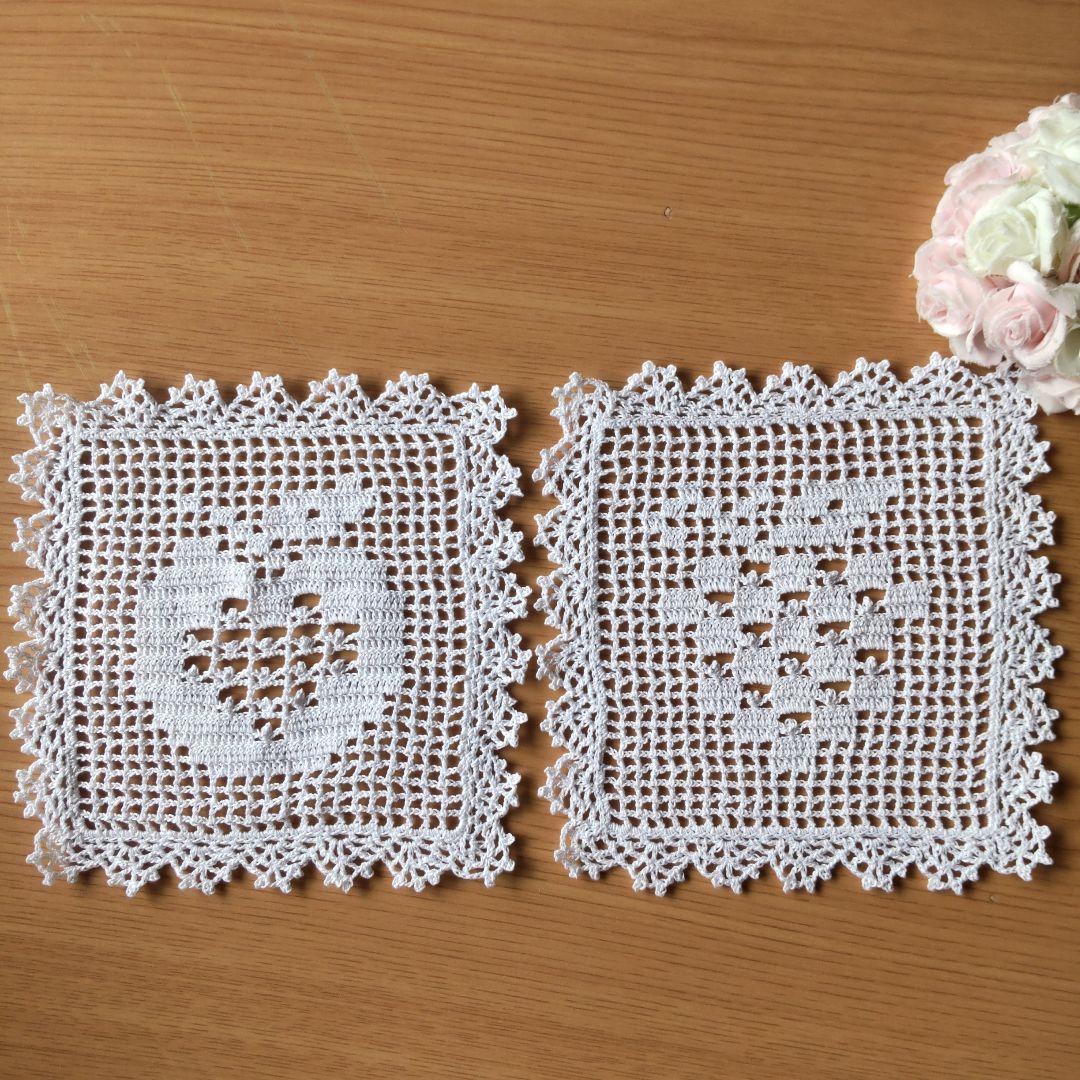 レース編みドイリー2枚セットホワイトハンドメイド - メルカリ