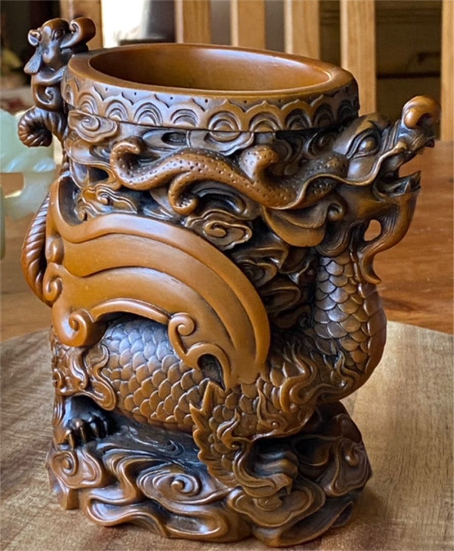 中国 台湾 獅祥　石彫刻　置き物　筆立て1点