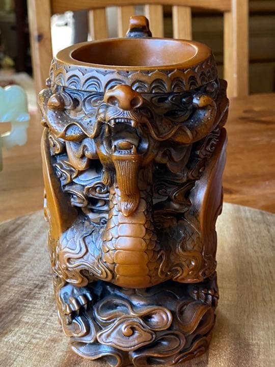 中国 台湾 獅祥　石彫刻　置き物　筆立て1点