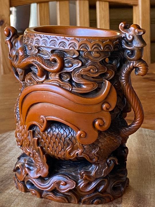 中国 台湾 獅祥　石彫刻　置き物　筆立て1点