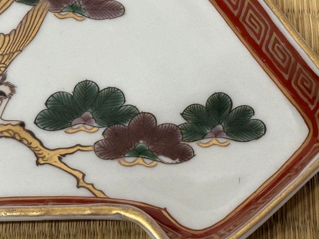 【古伊万里】色絵 「一富士二鷹三茄子」 富士形　変形皿 9客　明治時代