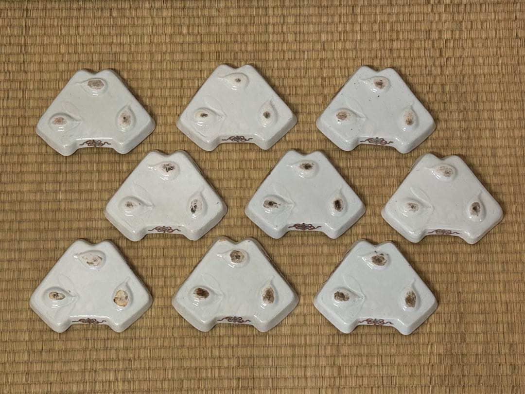 【古伊万里】色絵 「一富士二鷹三茄子」 富士形　変形皿 9客　明治時代